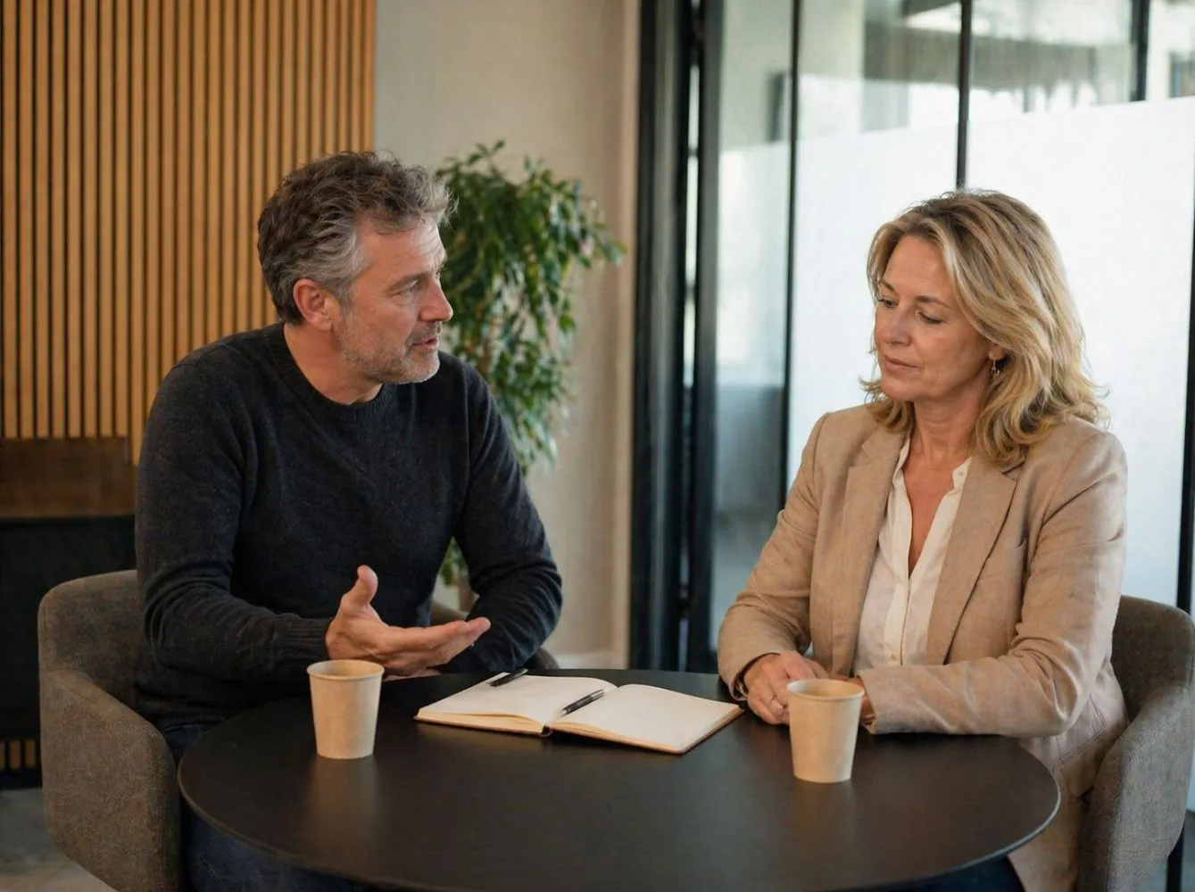 Coach in gesprek met HR manager over de Quickscan