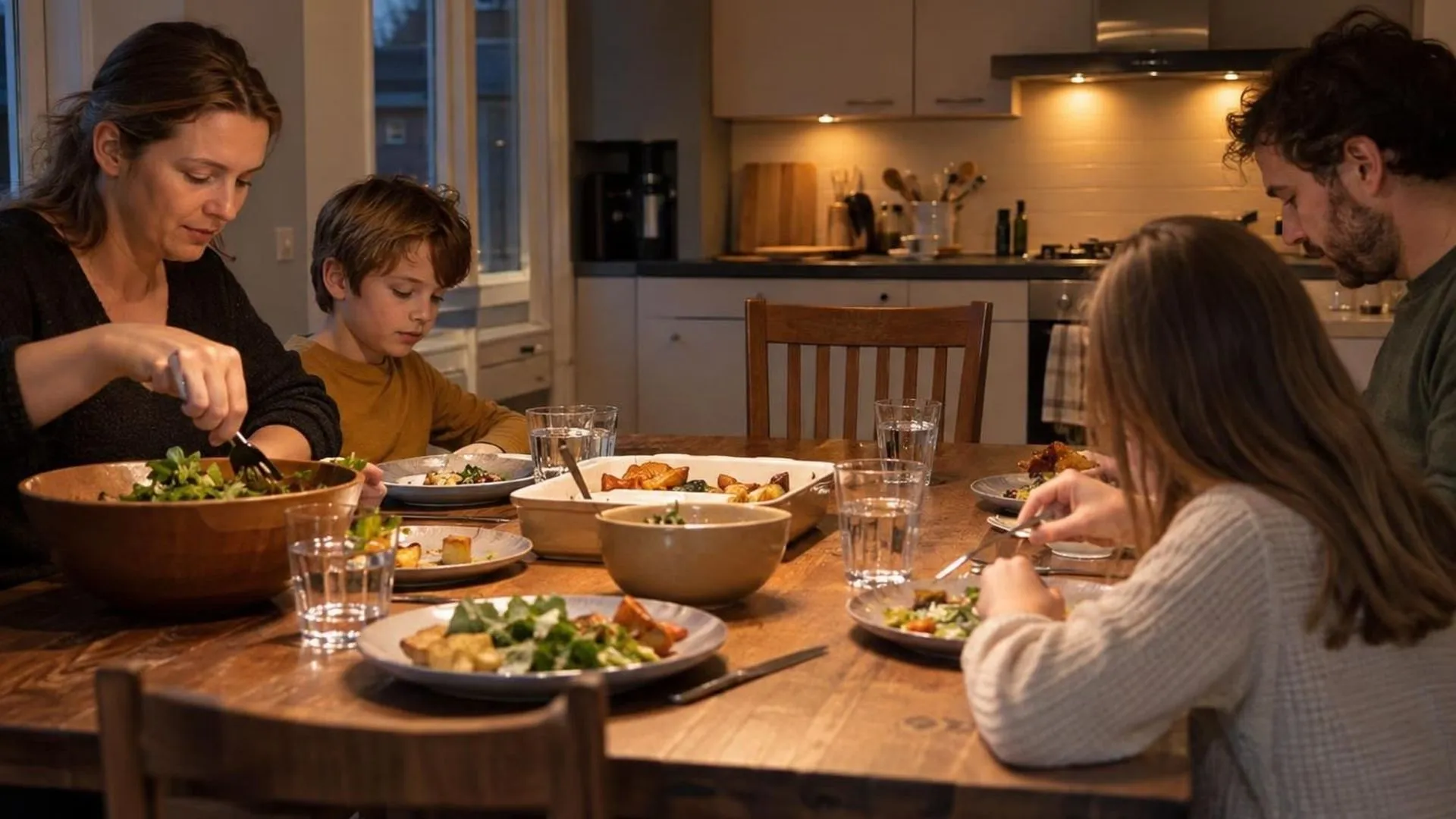 Een leeg gebleven stoel aan het hoofd van de eettafel, terwijl de rest van de tafel gedekt is