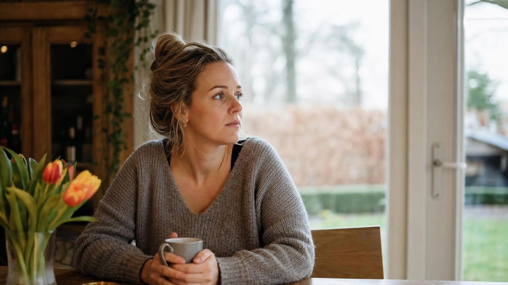 Ouder zit stil aan tafel na verlies van kind