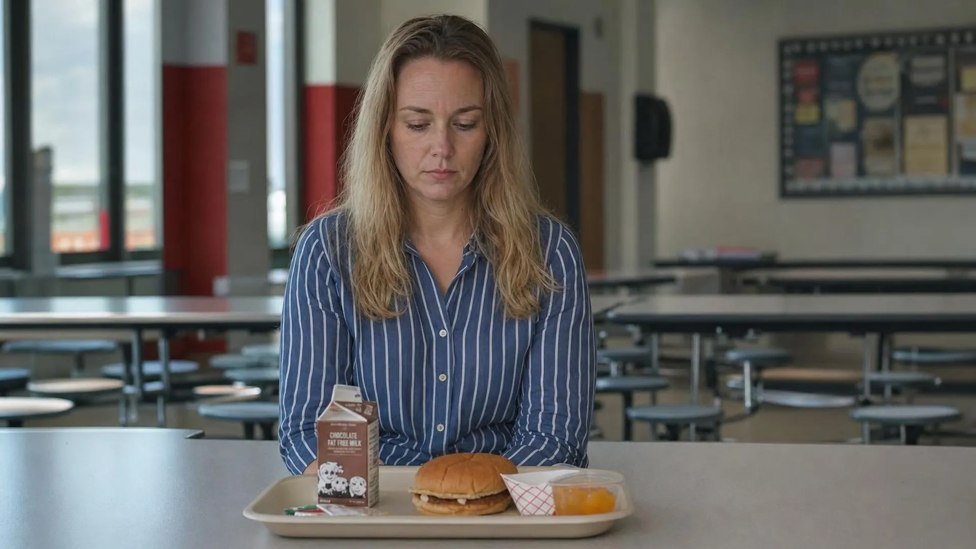 Kind zit alleen aan tafel in een schoolkantine en voelt zich gekleineerd