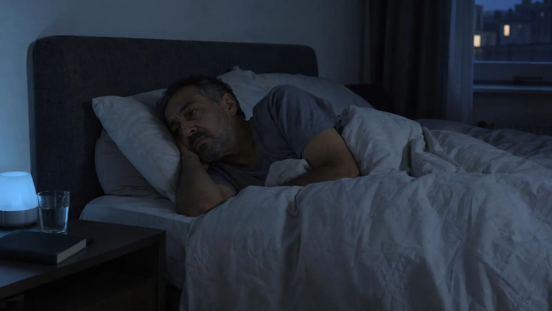 Onrustig liggen in bed 's nachts, op zoek naar een houding die niet schrijnt op de huid