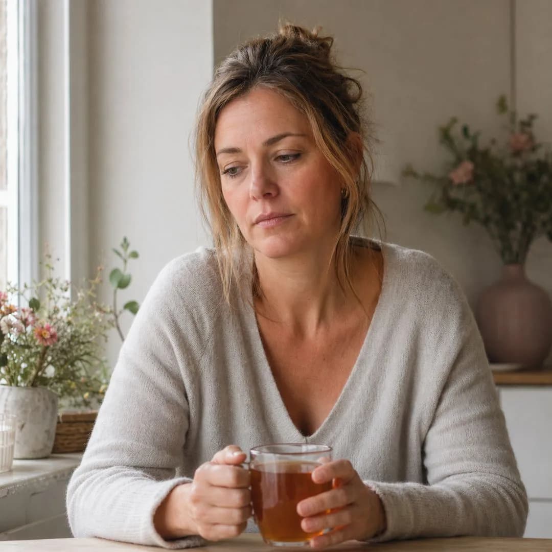 Vrouw die dromerig voor zich uit kijkt, beeld voor stresssignalen